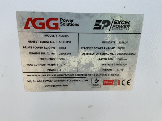 Agg Power Solutions AS885D5 Generator (ST23555)