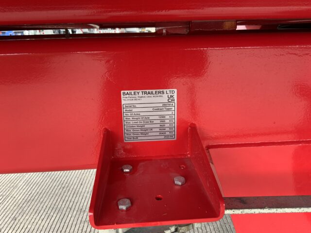 Bailey Red 20 Tonne Contract Tipper Dump Trailer