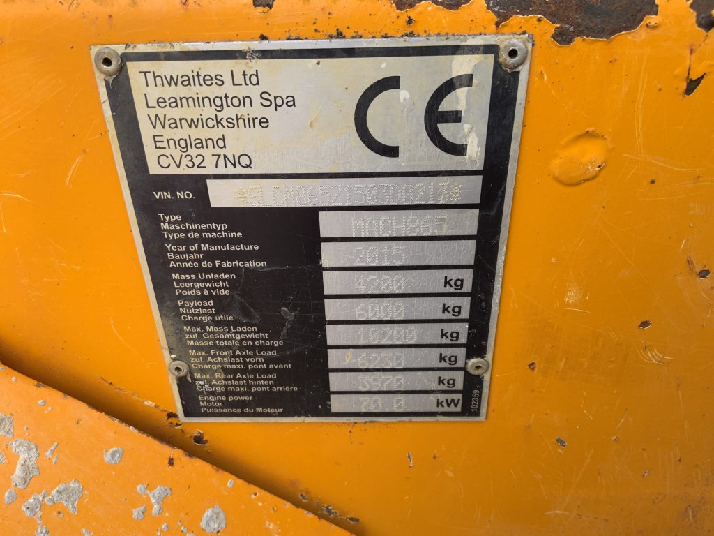 Thwaites 6 Tonne Straight Tip Dumper (ST23929)
