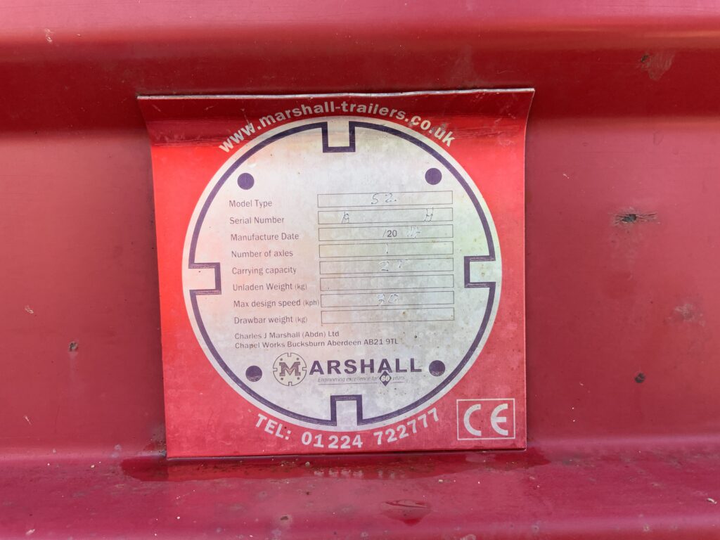 Marshall 2 Tonne Single axle Tipping Trailer