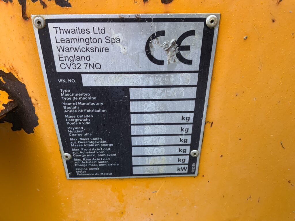 Thwaites 3 Tonne Straight Tip Dumper (ST23964)